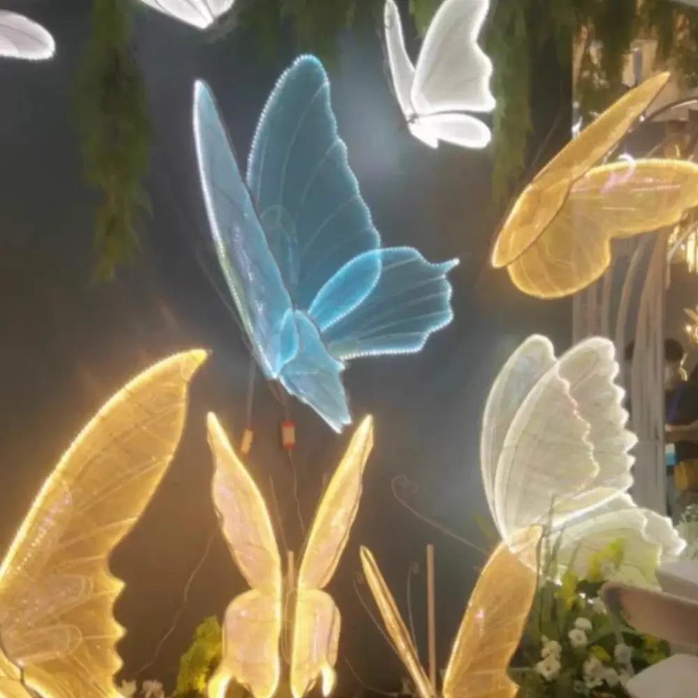 Illuminated decorbites blue lace led butterflies in translucent blue gold and white for wedding and bedroom decor