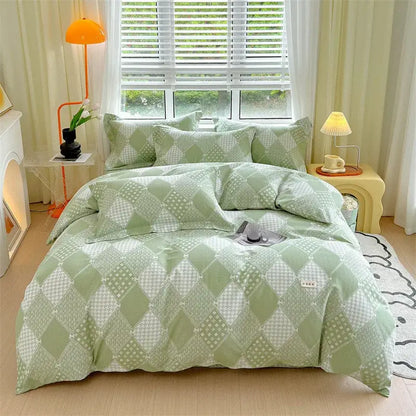 Blue lavender and cream decorbites cotton stripe comforter cover featuring mint green white diamond pattern fabric finish