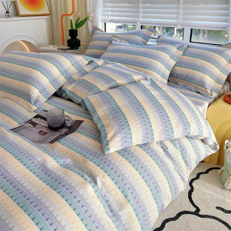 A cozy blue lavender cream cotton stripe comforter cover with subtle geometric patterns for bedroom decorbites cotton stripe