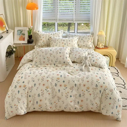 Blue lavender and cream cotton stripe comforter cover with soft cream floral pattern in muted pastel tones for bedroom decorbites cotton stripe
