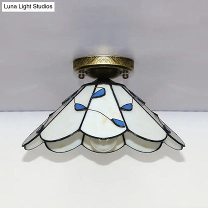 DecorBites™ DecorBites™ Blue Leaf Lodge Style Indoor Flush Mount Ceiling Light - Stained Glass, White/Clear - for Bedroom
