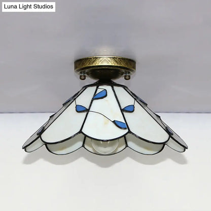 DecorBites™ DecorBites™ Blue Leaf Lodge Style Indoor Flush Mount Ceiling Light - Stained Glass, White/Clear - for Bedroom