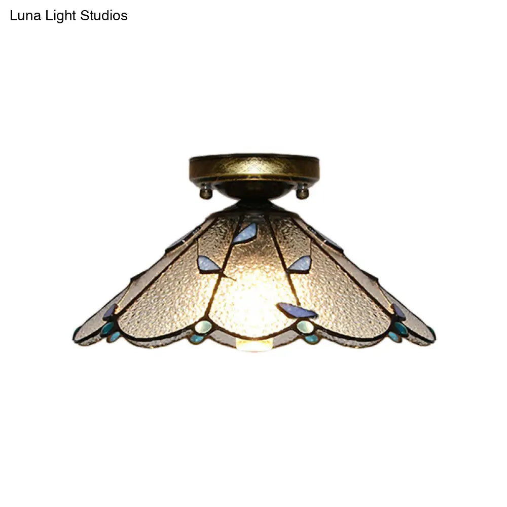 DecorBites™ DecorBites™ Blue Leaf Lodge Style Indoor Flush Mount Ceiling Light - Stained Glass, White/Clear - for Bedroom