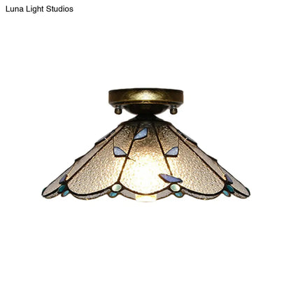 DecorBites™ DecorBites™ Blue Leaf Lodge Style Indoor Flush Mount Ceiling Light - Stained Glass, White/Clear - for Bedroom