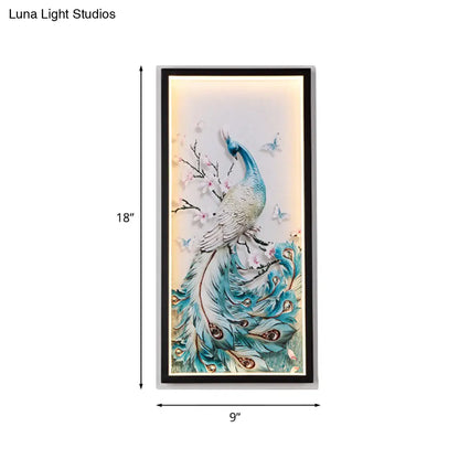 Blue LED Peacock Mural Wall Light with Aluminum Asian Design