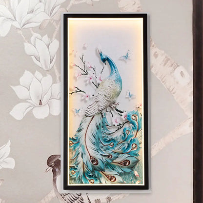 Blue LED Peacock Mural Wall Light with Aluminum Asian Design