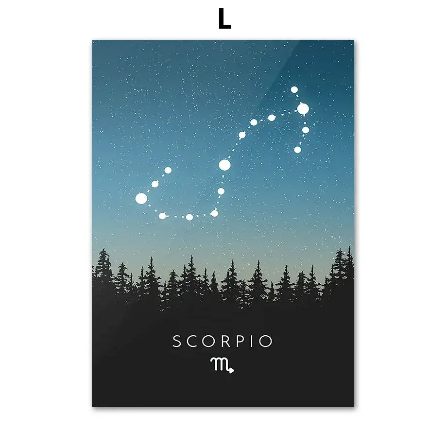 A sleek rectangular scorpio constellation canvas art with white stars on blue leo cancer zodiac decorbites night sky backdrop