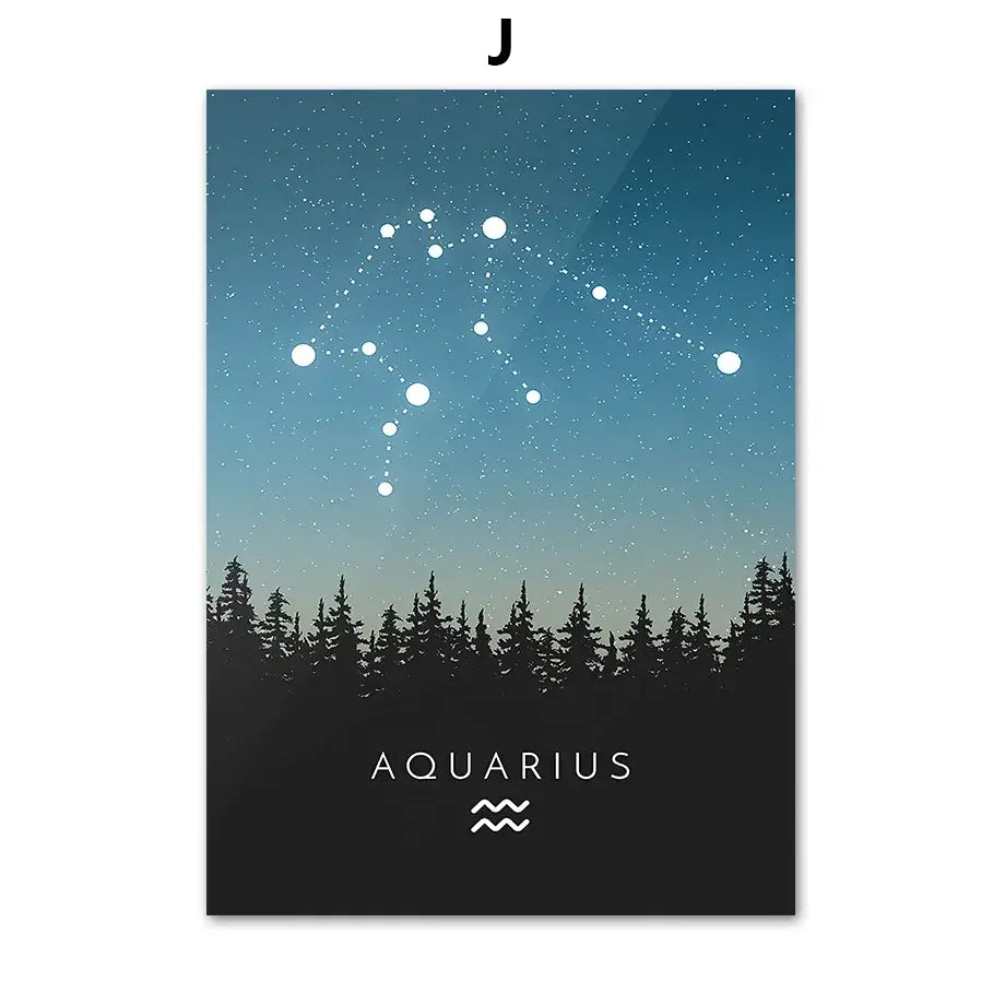 Aqua constellation canvas art with gradient blue sky and white star outlines for decorbites leo cancer kids room decor
