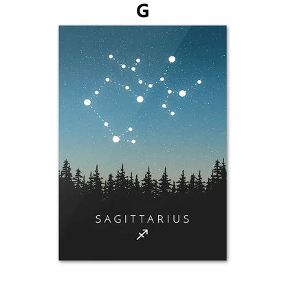 A sleek sagittarius constellation canvas art with white stars on a blue night sky suitable for leo cancer zodiac decorbites