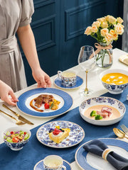 Blue lotus dinnerware set featuring blue and white porcelain with intricate floral patterns for dining room decorbites blue