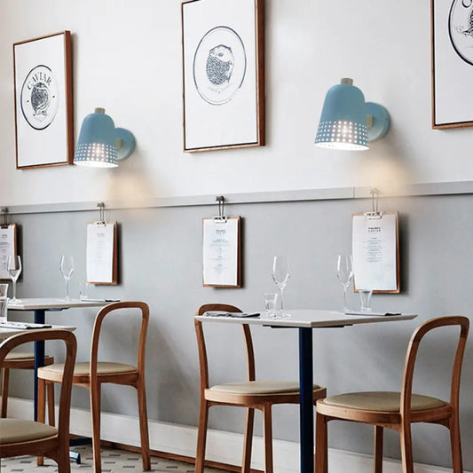 DecorBites™ Blue Macaron Metallic 1 Bulb Wall Sconce Lighting, 5" W - Tapered Wall Fixture for Restaurants