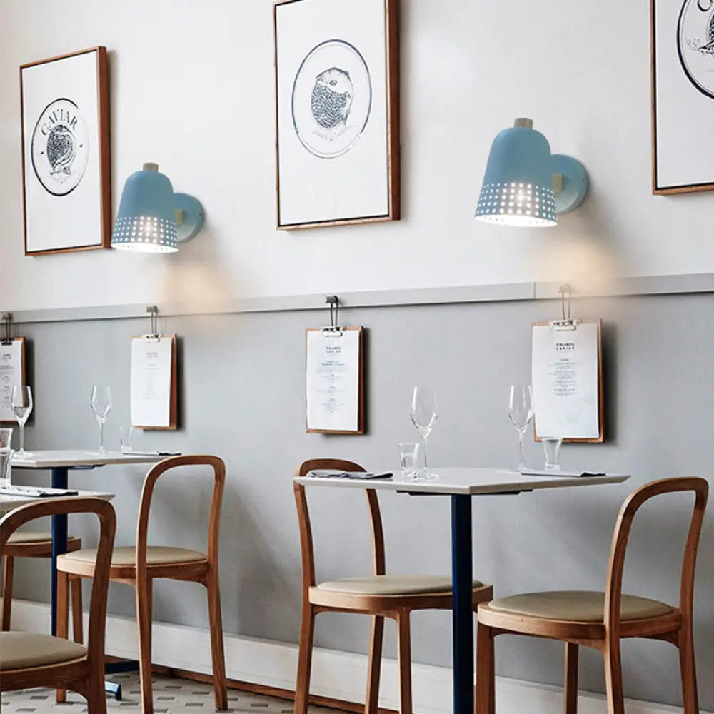 Blue Macaron Metallic 1 Bulb Wall Sconce Lighting, 5" W - Tapered Wall Fixture for Restaurants