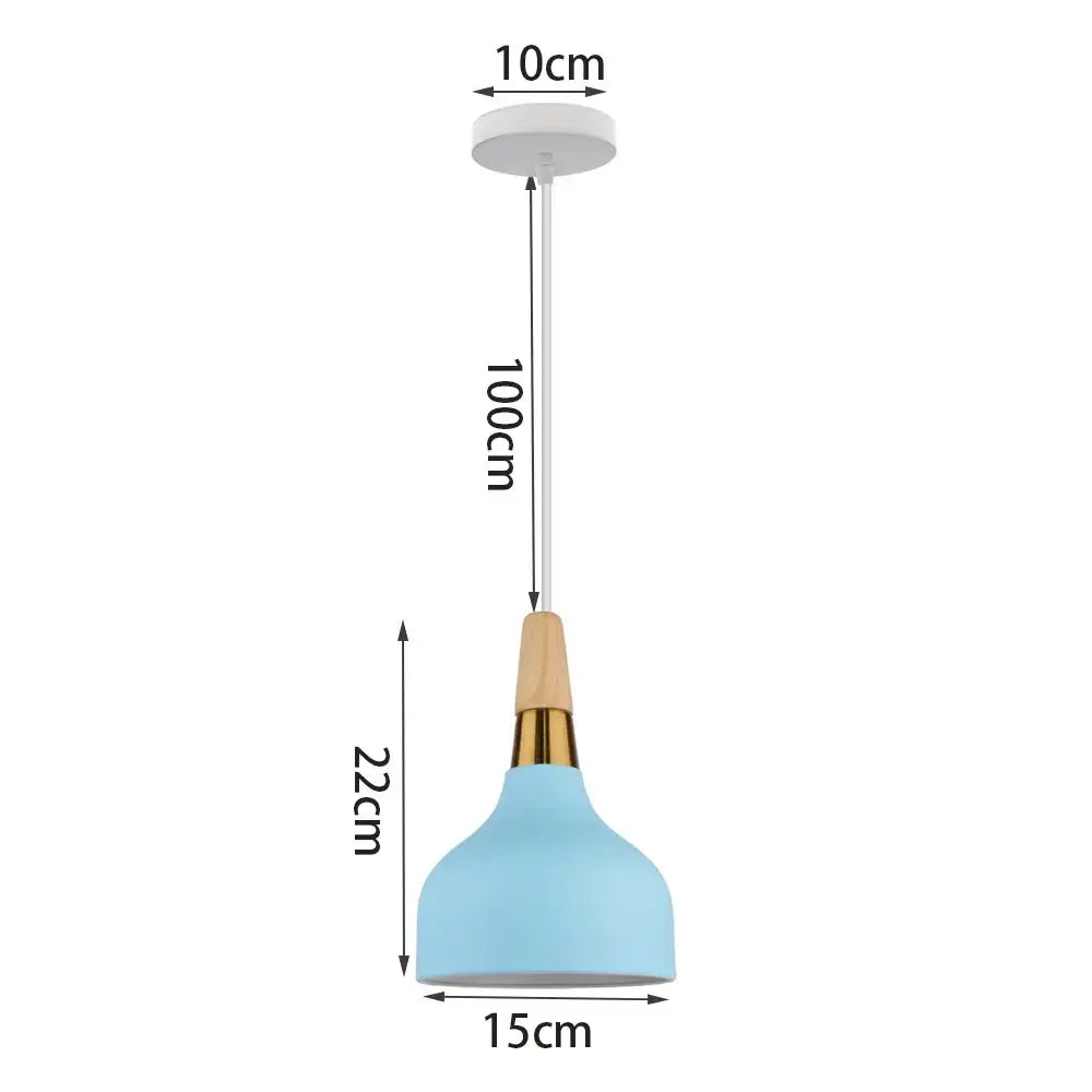 Light blue matte metal pendant light with wooden accent and brass fixture perfect for kitchens decorbites blue nordic pendant lights