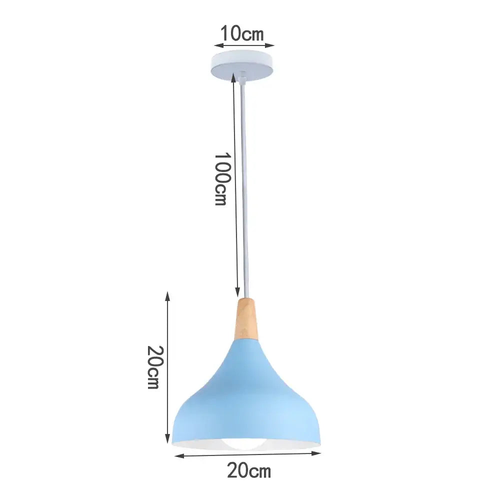 Light blue matte metal pendant light with wooden accent and white ceiling mount decorbites blue nordic pendant