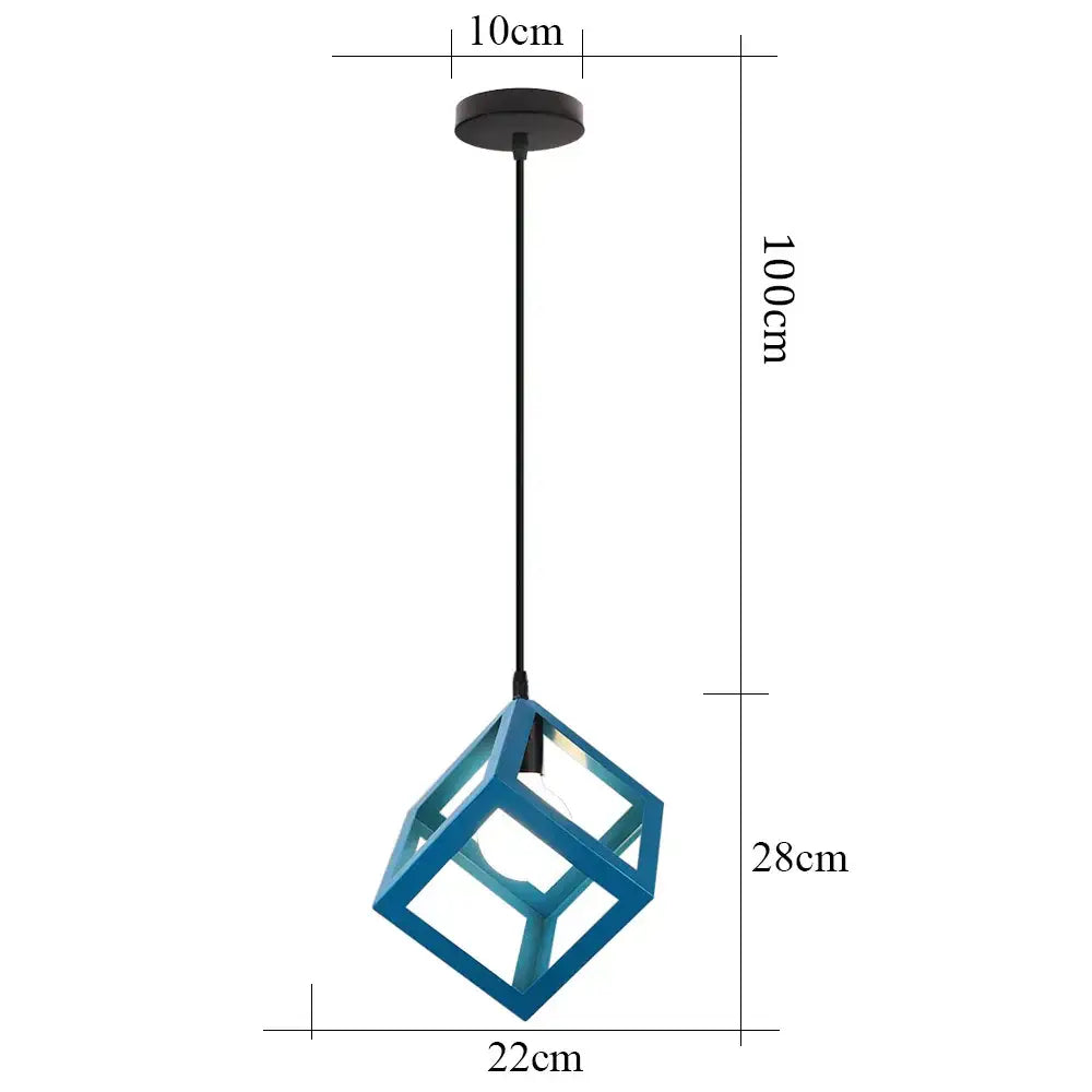 Blue matte metal pendant light with brass fixture featuring blue geometric cube design for kitchens decorbites blue nordic
