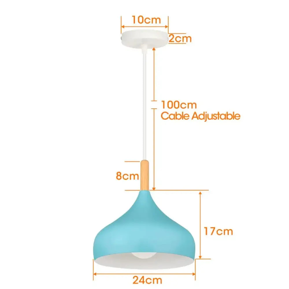 Modern decorbites blue nordic pendant light with matte teal metal conical shade and adjustable white cable for kitchens
