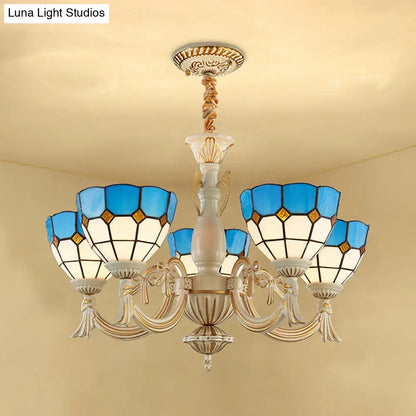 Blue Mediterranean Glass Pendant Chandelier with 5 Lights for Hallway