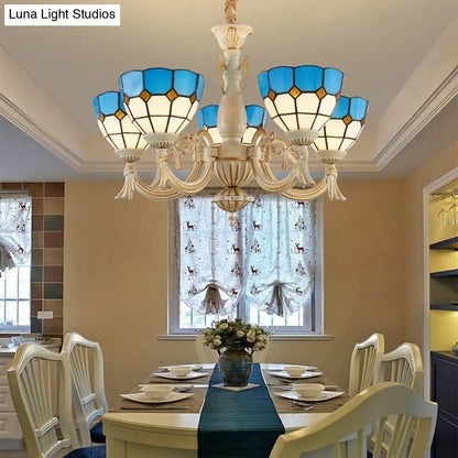 Blue Mediterranean Glass Pendant Chandelier with 5 Lights for Hallway