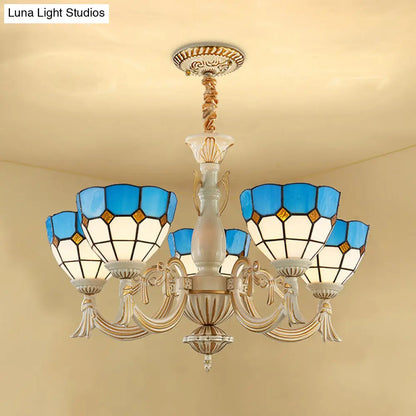 Blue Mediterranean Glass Pendant Chandelier with 5 Lights for Hallway
