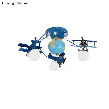 DecorBites™ DecorBites™ Blue Metal Globe Flush Mount Light for Modern Nursing Room Ceiling Fixture