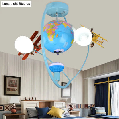 DecorBites™ DecorBites™ Blue Metal Globe Flush Mount Light for Modern Nursing Room Ceiling Fixture