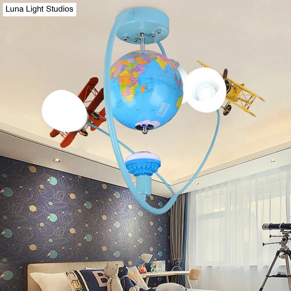 DecorBites™ DecorBites™ Blue Metal Globe Flush Mount Light for Modern Nursing Room Ceiling Fixture