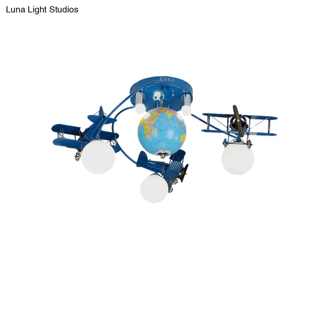 DecorBites™ DecorBites™ Blue Metal Globe Flush Mount Light for Modern Nursing Room Ceiling Fixture