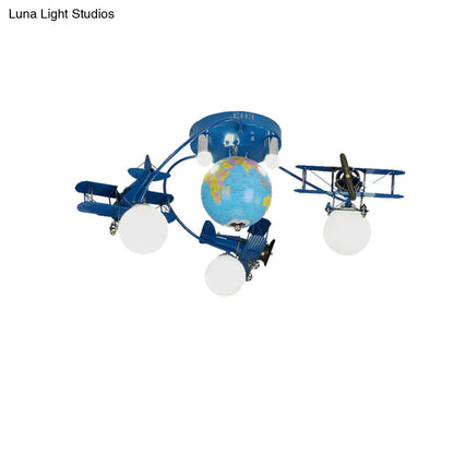 DecorBites™ DecorBites™ Blue Metal Globe Flush Mount Light for Modern Nursing Room Ceiling Fixture