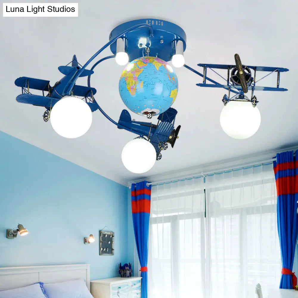 DecorBites™ DecorBites™ Blue Metal Globe Flush Mount Light for Modern Nursing Room Ceiling Fixture