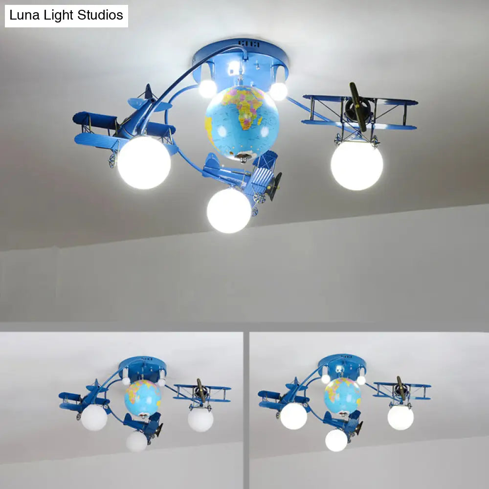 DecorBites™ DecorBites™ Blue Metal Globe Flush Mount Light for Modern Nursing Room Ceiling Fixture