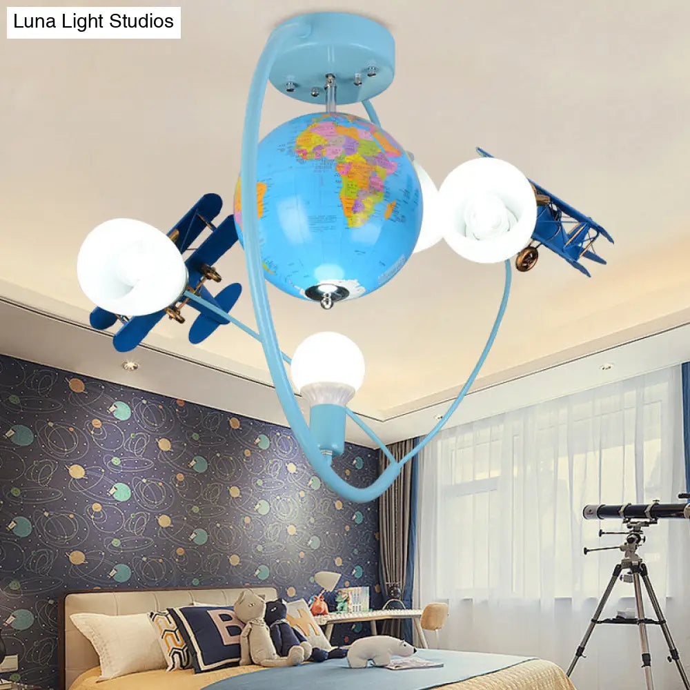 DecorBites™ DecorBites™ Blue Metal Globe Flush Mount Light for Modern Nursing Room Ceiling Fixture
