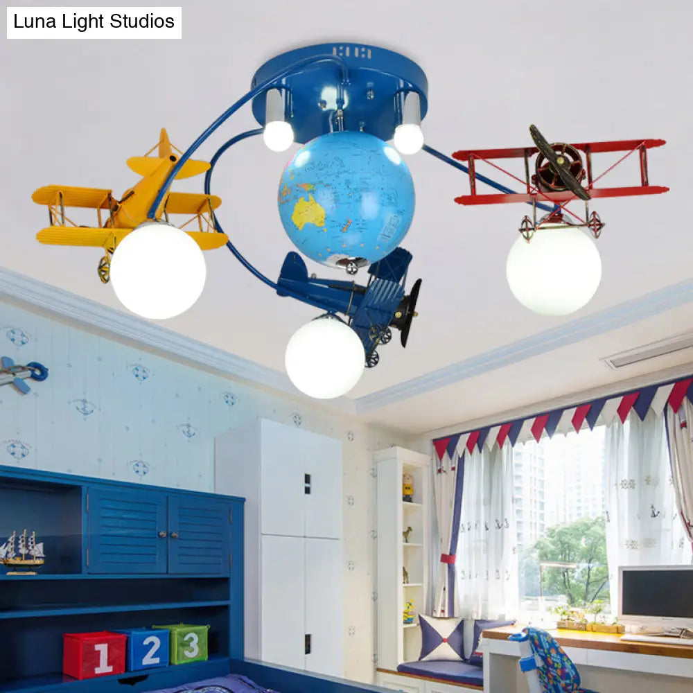 DecorBites™ DecorBites™ Blue Metal Globe Flush Mount Light for Modern Nursing Room Ceiling Fixture