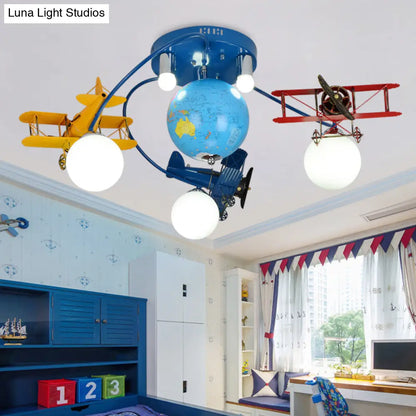 DecorBites™ DecorBites™ Blue Metal Globe Flush Mount Light for Modern Nursing Room Ceiling Fixture