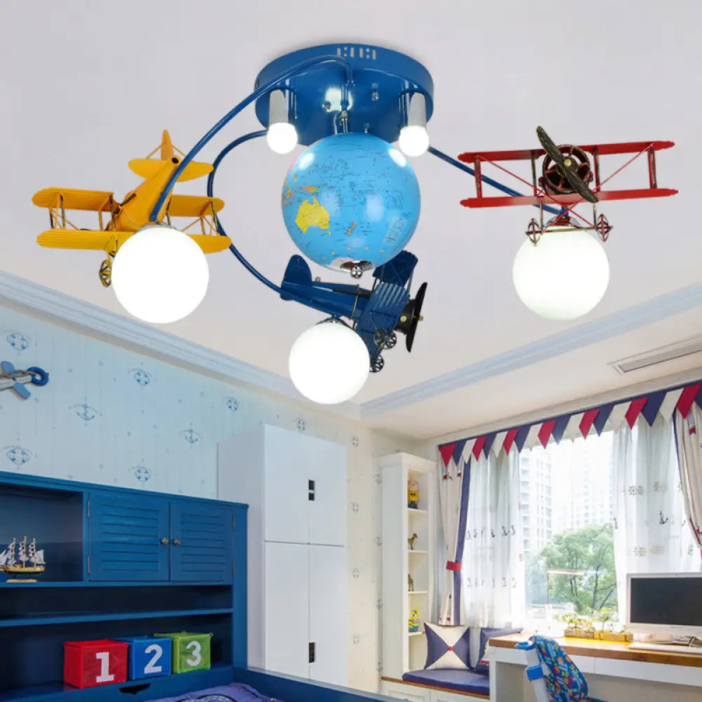 DecorBites™ DecorBites™ Blue Metal Globe Flush Mount Light for Modern Nursing Room Ceiling Fixture