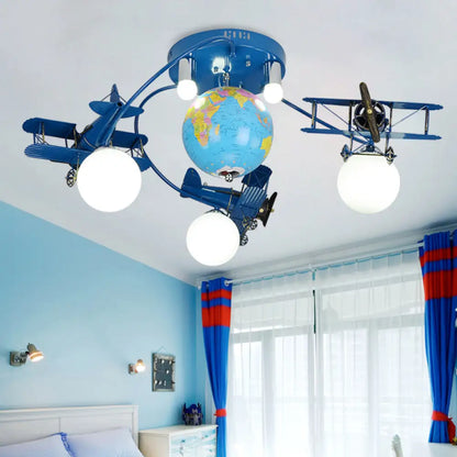 DecorBites™ DecorBites™ Blue Metal Globe Flush Mount Light for Modern Nursing Room Ceiling Fixture
