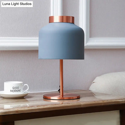 Blue Metal Jar Nightstand Lamp - Modernist Design for Living Room
