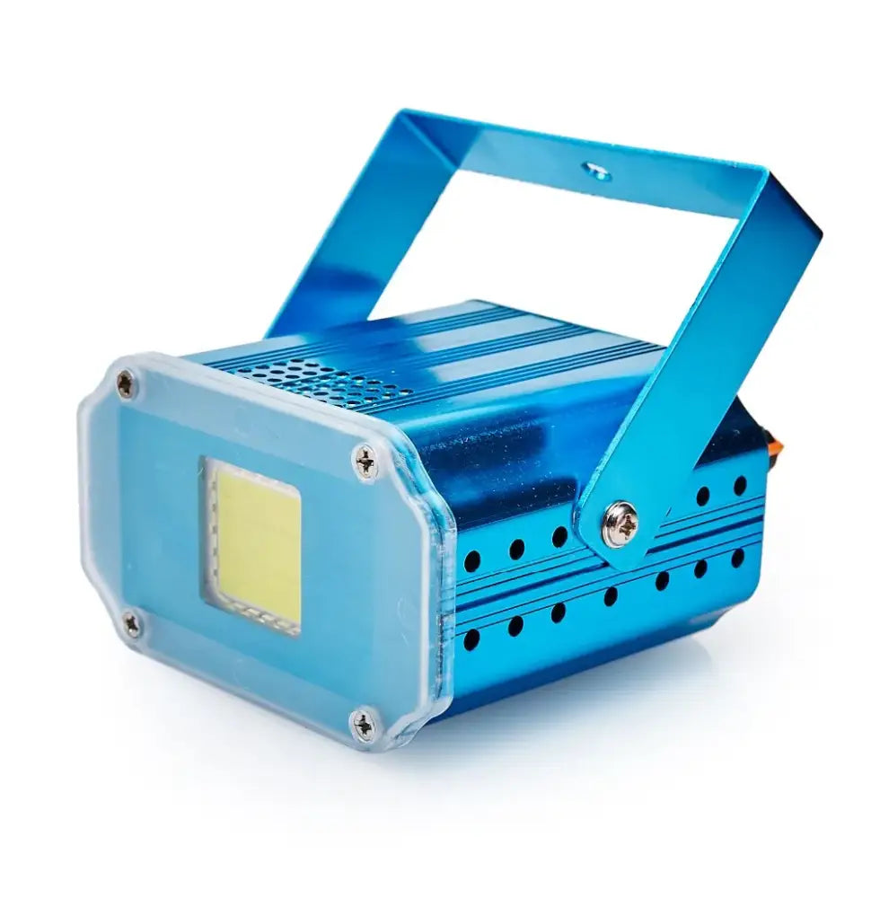 Blue metallic 20w rgb strobe lights party fixture with handle and perforated sides for dj and room lighting