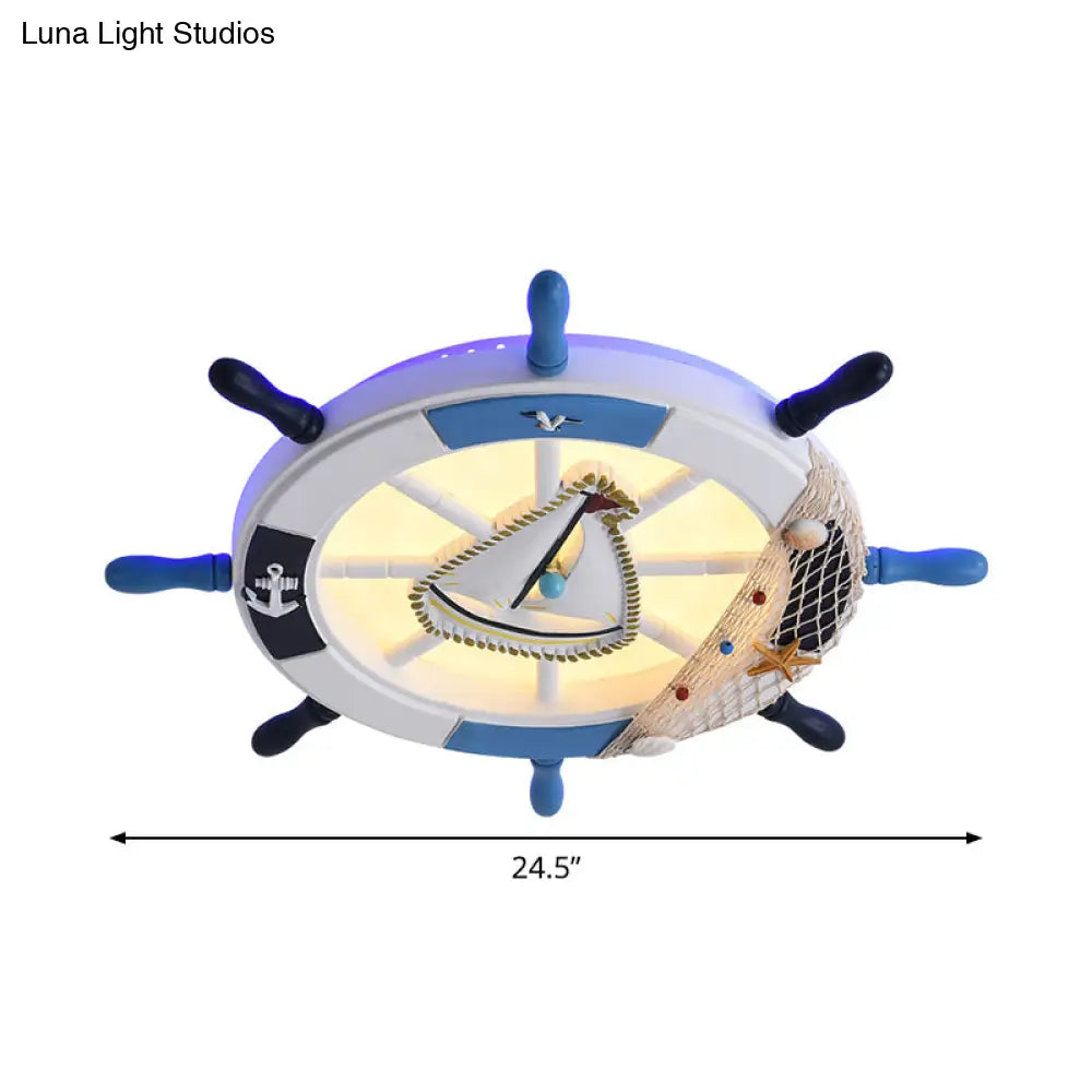 DecorBites™ DecorBites™ Blue Metallic Rudder Kids LED Flushmount Ceiling Lamp with Acrylic Shade