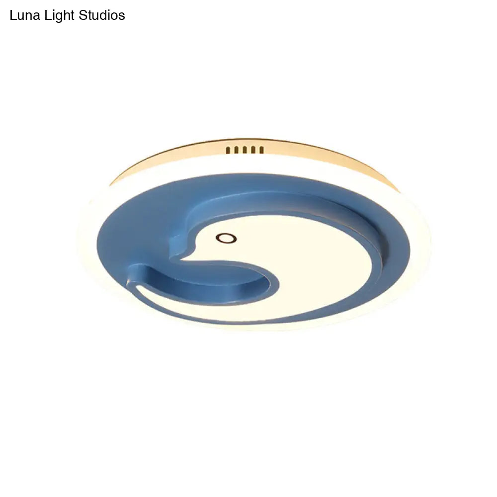 DecorBites™ DecorBites™ Blue Modern Metal Teen Ceiling Mount Light - Little Dolphin Lamp