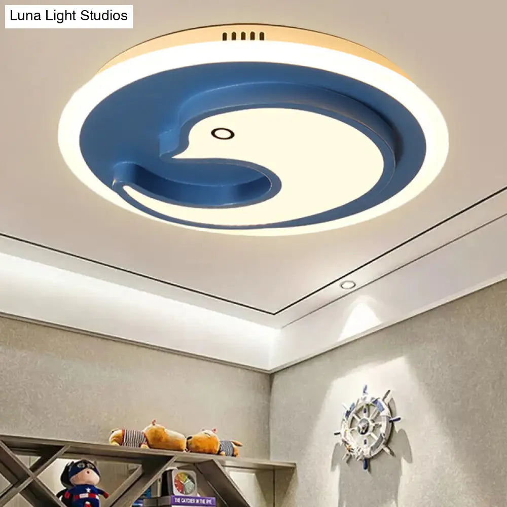 DecorBites™ DecorBites™ Blue Modern Metal Teen Ceiling Mount Light - Little Dolphin Lamp