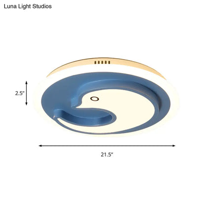 DecorBites™ DecorBites™ Blue Modern Metal Teen Ceiling Mount Light - Little Dolphin Lamp