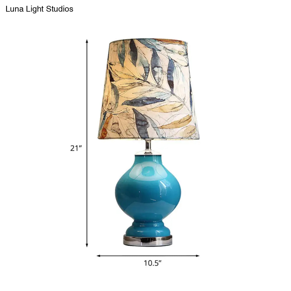 Blue Modern Nightstand Lamp - Stylish Fabric Barrel Design for Bedside