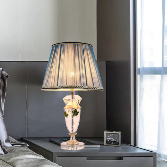 Blue Modernist Faceted Crystal Table Lamp with Vase Shape & Task Lighting