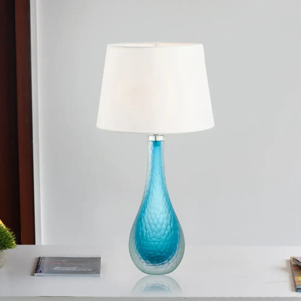 Blue Modernist Nightstand Lamp with Tapered Shade and Reading Light