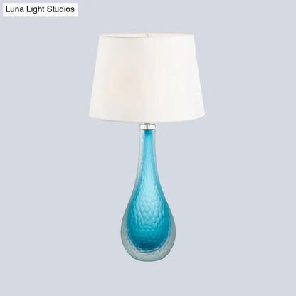 Blue Modernist Nightstand Lamp with Tapered Shade and Reading Light