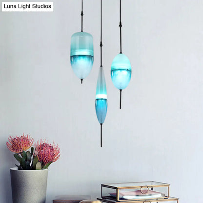 Blue Modernist Teardrop Cluster Pendant Light Fixture with 3 Glass Lights for Living Room