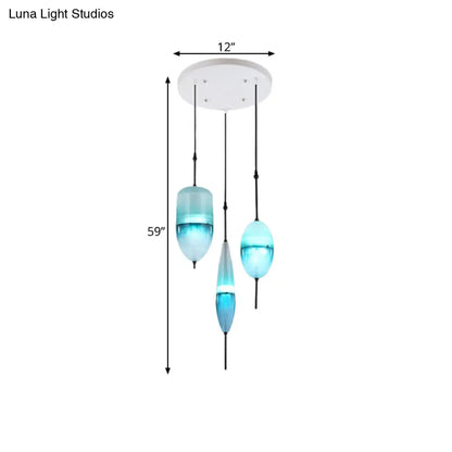 Blue Modernist Teardrop Cluster Pendant Light Fixture with 3 Glass Lights for Living Room