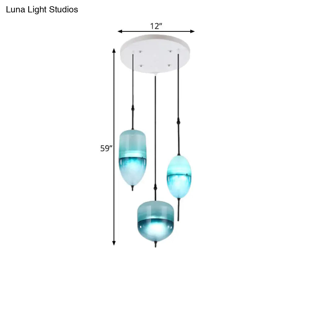 Blue Modernist Teardrop Cluster Pendant Light Fixture with 3 Glass Lights for Living Room