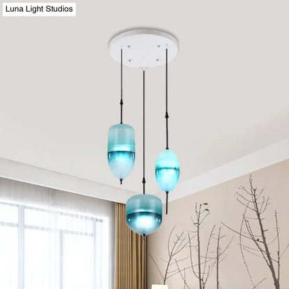 Blue Modernist Teardrop Cluster Pendant Light Fixture with 3 Glass Lights for Living Room