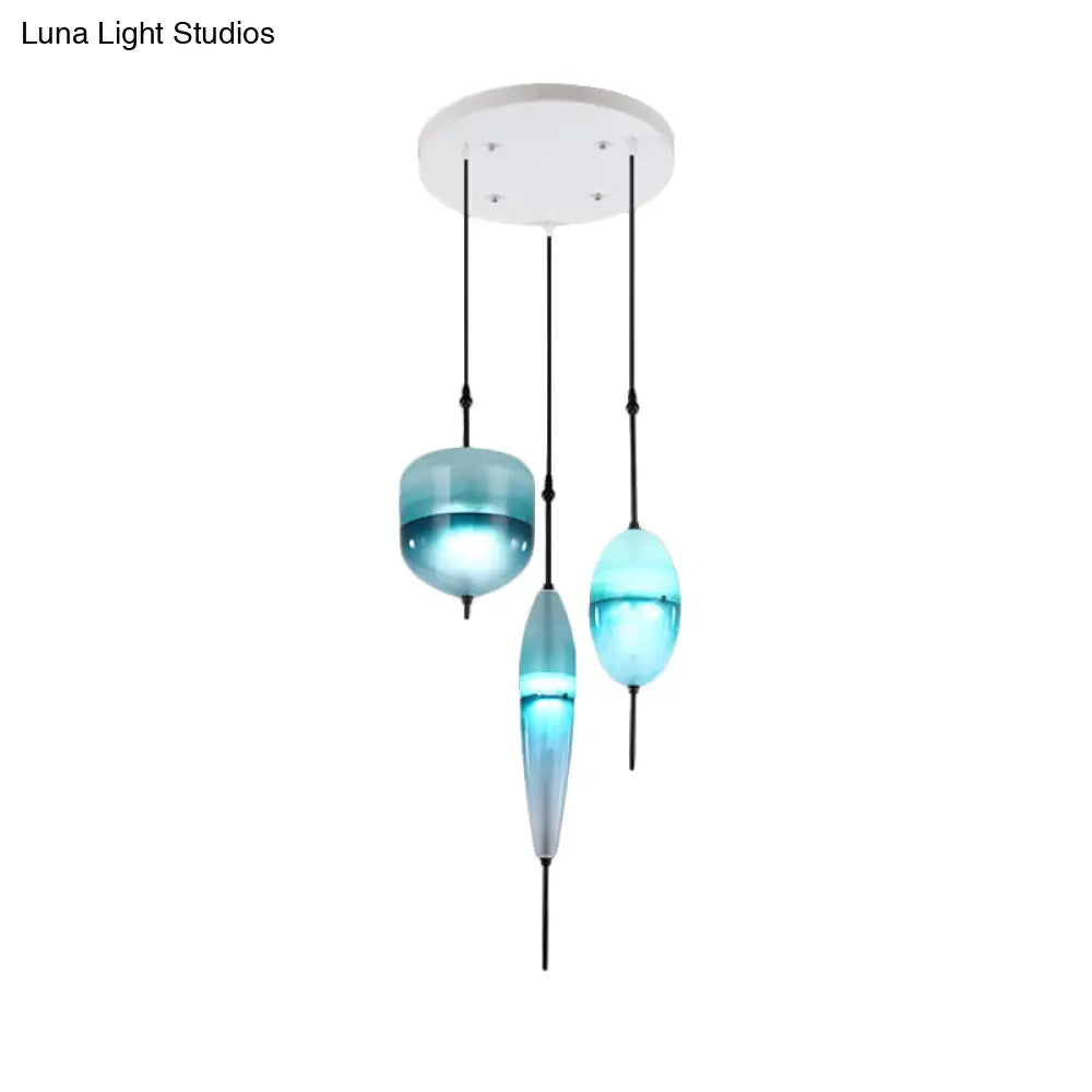 Blue Modernist Teardrop Cluster Pendant Light Fixture with 3 Glass Lights for Living Room